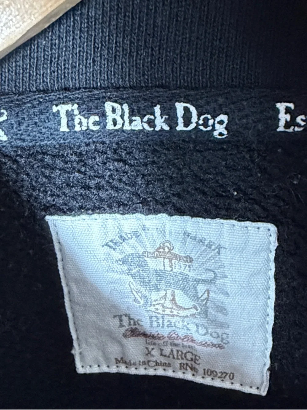 The Black Dog Full Zip Sweatshirt Jacket XL Black Mock Neck Fleece Lined